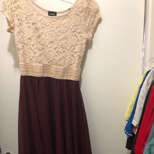 High-low Tan and Maroon dress.